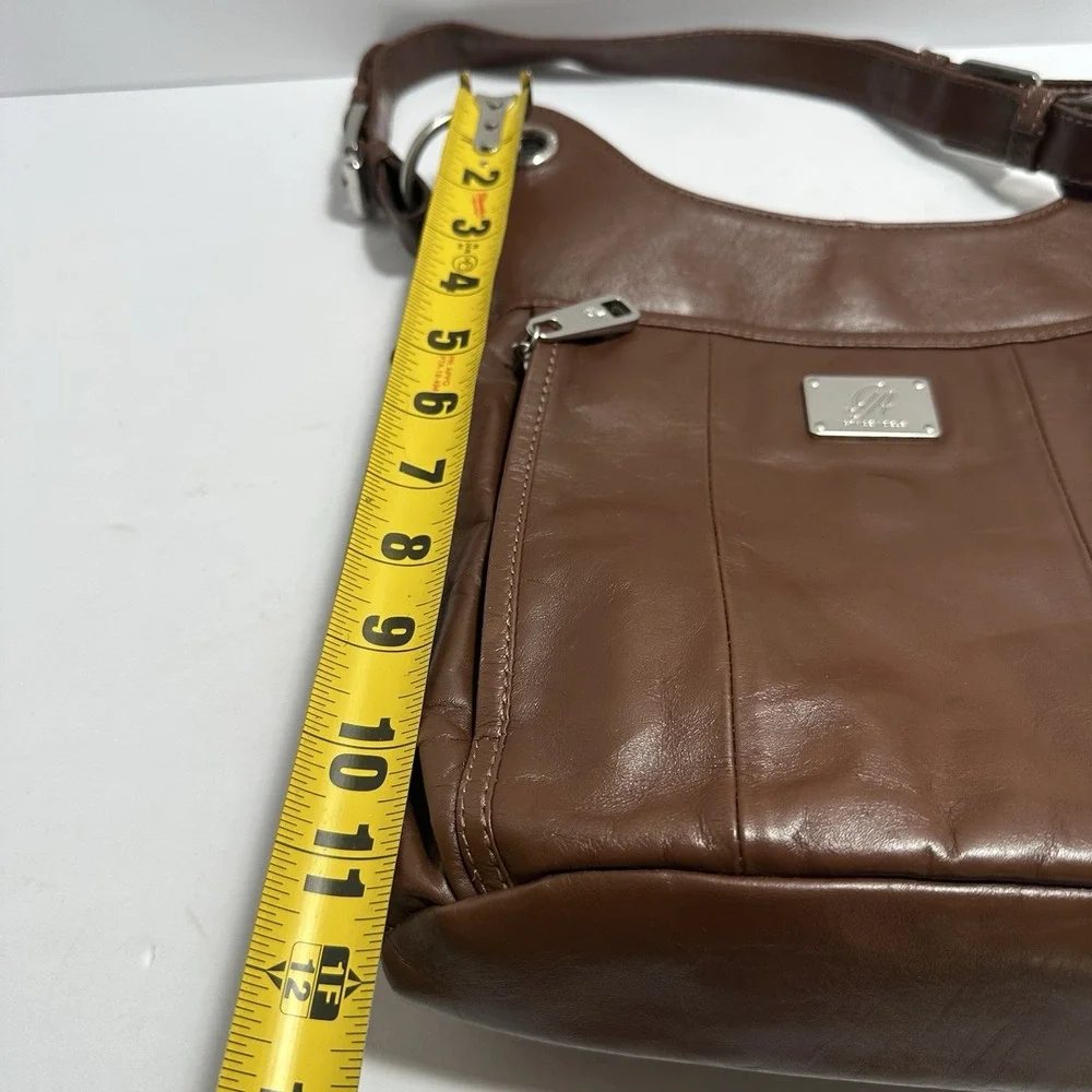 Grace Adele Leather Shoulder Hobo Bag‎ Brown Medium Size Silver Hardware